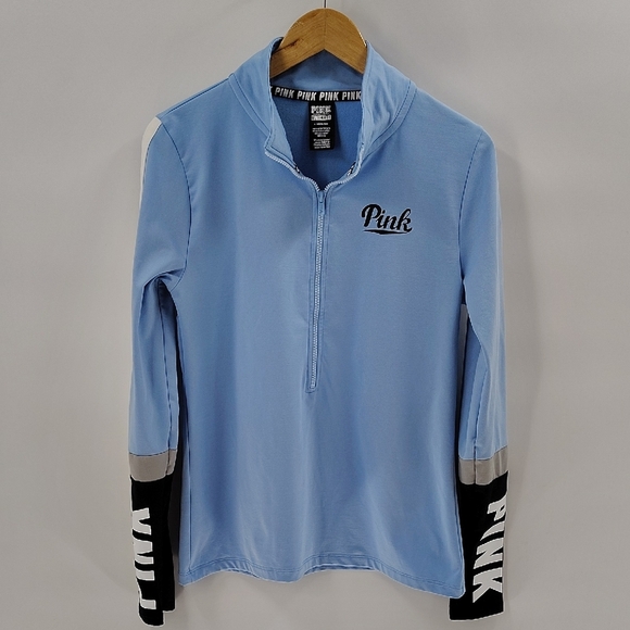 Victoria's Secret PINK Ultimate Deep Zip Pullover Blue Track Jacket Large - Picture 1 of 4
